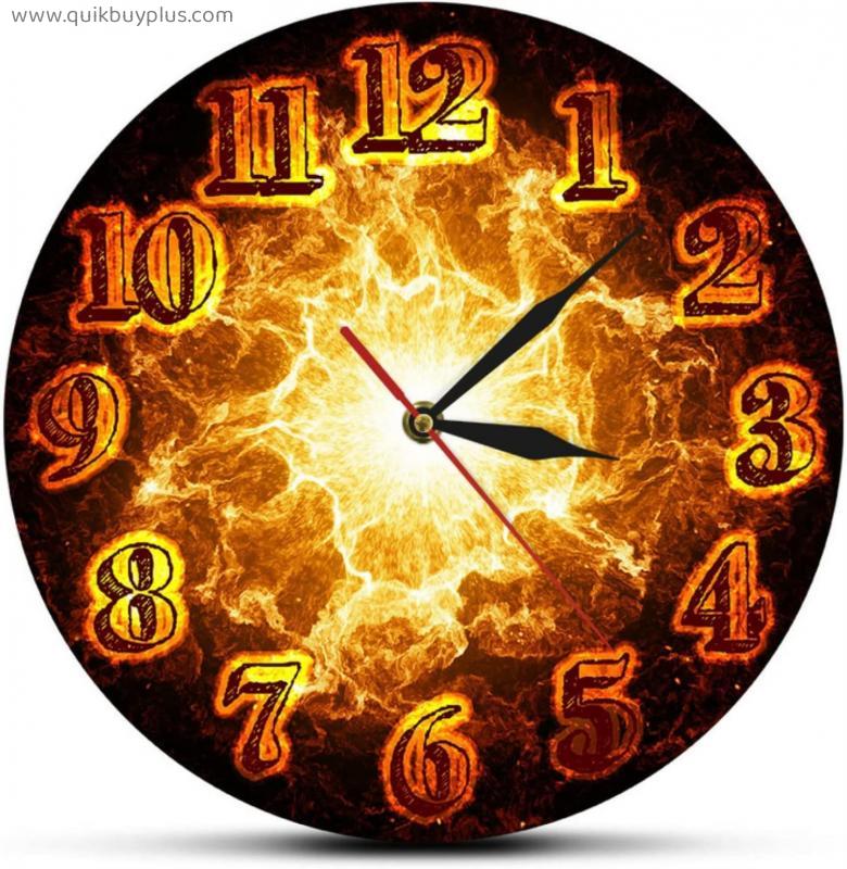 Printed Acrylic Wall Clock Decorative Blackout Modern Fire Wall Clock Inferno Fireball Nuclear Reaction rning Sphere Glowing Flames Abstract Wall Clock -12 Inchs
