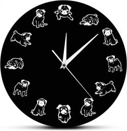 Printed Acrylic Wall Clock Puppy Breed Cartoon Humor Wall Clock Dog Art Print Modern Wall Clock Vet Office Veterinarian Decor Dog Pet Owner Gift -12 Inchs
