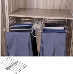 Pullout Double Trouser Rack For Wardrobe For 18 Trousers,Retractable Clothes Organizing Hanger,Top Mount,Sliding Smoothly,Deep 35.5 Cm