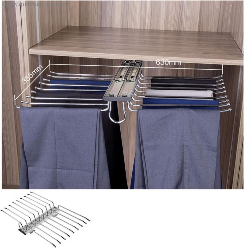 Pullout Double Trouser Rack for Wardrobe for 18 Trousers,Retractable Clothes Organizing Hanger,Top Mount,Sliding Smoothly,Deep 35.5 cm