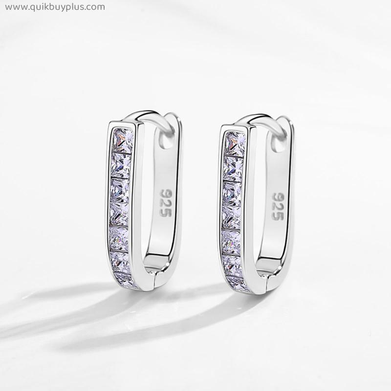 Pure 925 Sterling Silver Huggie Earrings Good Luck Zircon White gold Hoop Earrings for Women Wedding Fashion Jewelry
