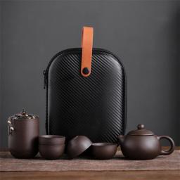 Purple Clay Teacups Ceramic Portable Tea Set Including 1 Pot + 1 Tea Caddy + 4 Cups Teapot Outdoor Travel Kung Fu Gaiwan Gifts