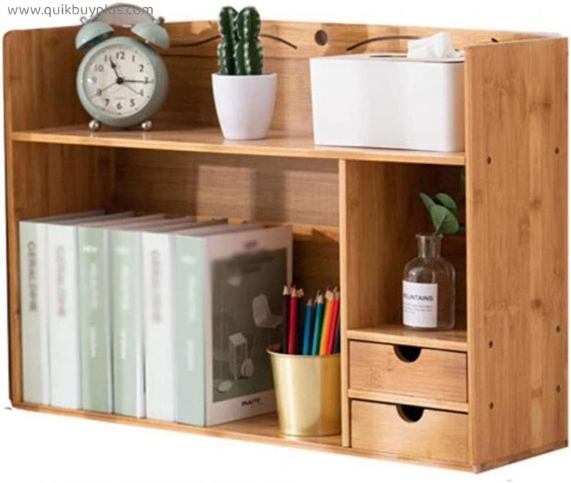 QIAOLI 2-Tier Desktop Bookshelf with Drawer Storage Shelf for Office and Home Bookshelves Display Racks Bookshelf Organizer