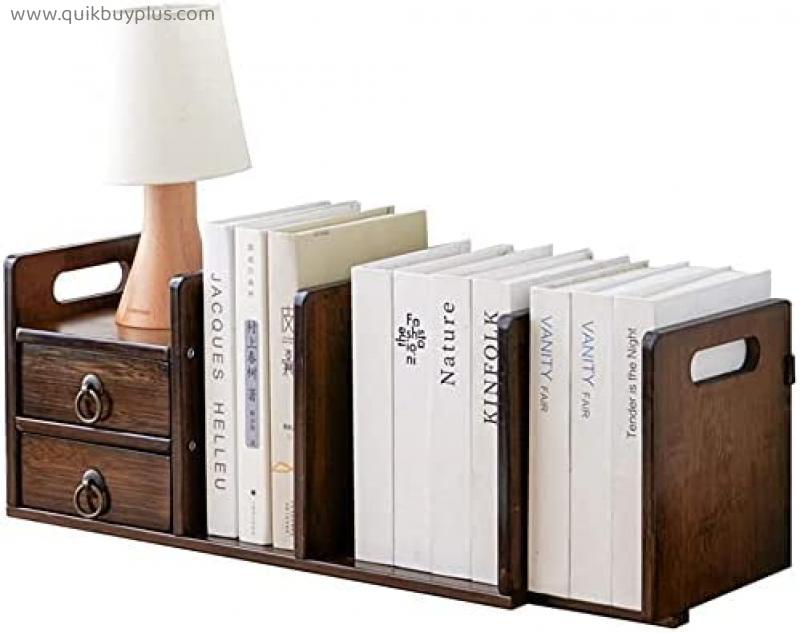 QIAOLI Extendable Desktop Bookshelf Adjustable Wood Display Shelf Desk Organizer Office Storage Rack Countertop Bookcase for Home