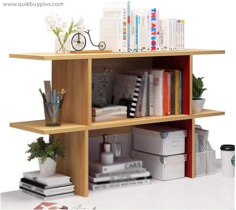 QIAOLI Wood Desktop Bookshelf Freestanding Wooden Countertop Bookcase Accessories Desk Organizer Display Shelf fo Home Office
