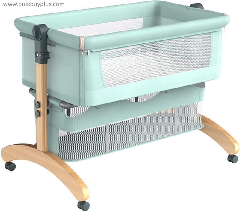 QTFBYT 3-in-1 Bedside Baby Crib,Portable Crib Travel Cot New-Born Sleepy Baby Artifact with Shading Net and Bottom Storage Basket Bed,Green Happy Life