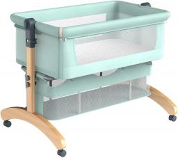 QTFBYT Bedside Crib With Wheel,Visual Net Window Cots Newborns Sleep Bed With Cotton Mattress And Storage Basket Folding Baby Cot For 0-18 Months Baby,Green Happy Life