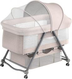 QTFBYT Compact Bedside Baby Crib,Travel Baby Cot With Breathable Mesh Easy Fold Movable Cradle Bed Mosquito Net/Storage Basket/Storage Bag New Born,Pink Happy Life
