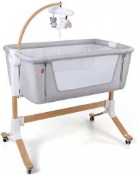QTFBYT Compact Wooden Bedside Crib,Baby Cot Bed Mobile Comfort Cradle With Wheels Side Mesh Sides Dolls Cots,Suitable For Babies From 0-24 Months New Born,a Happy Life