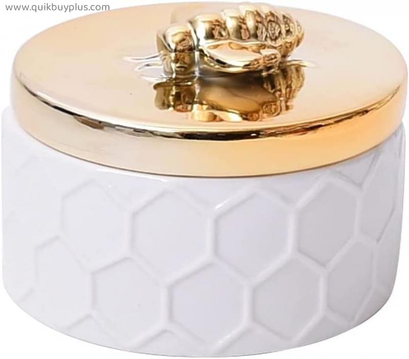 QWZYP Jewelry Storage Round Shape Bee Insect Lid Ceramic Honeycomb Jewelry Box (Color : A, Size : One Size)