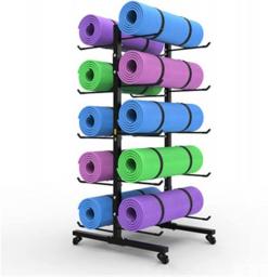 QinWenYan Yoga Mat Storage Rack Yoga Mat Rack Floor Free Standing Metal Fitness Gear Foam Roller Holder Organizer Holds 10 Exercise Mats Storage Shelf for Home (Color : Black, Size : 97x50X40cm)