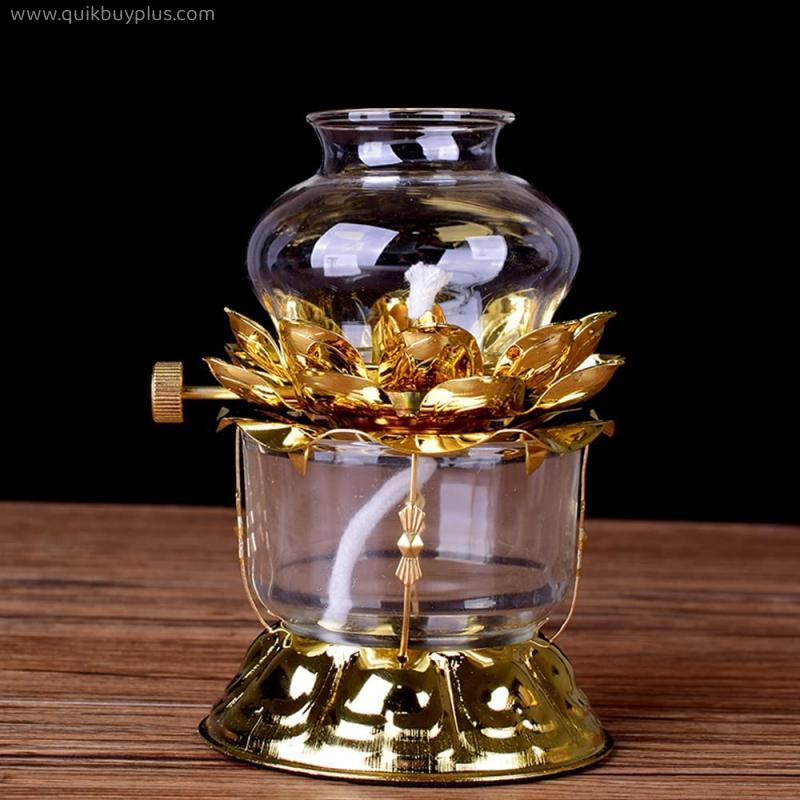 RIIGOOG Household Crystal Dimming Windproof Oil Lamp Buddha Hall for Lamp Long Light Round Body Butter Lamp Liquid Butter Lamp for Buddha Lamp for Bedroom Restaurant Office