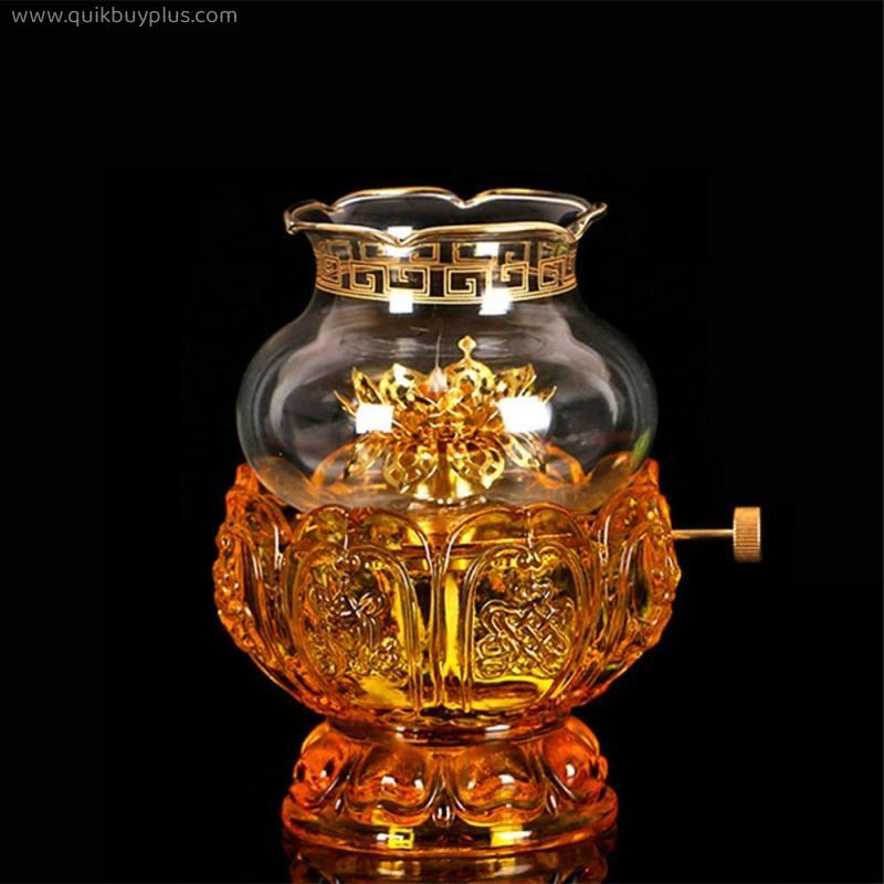 RIIGOOG Liquid Butter Lamp for Buddha Lamp Household Crystal Dimming Windproof Oil Lamp Buddha Hall for Lamp Long Light Round Body Butter Lamp for Bedroom Restaurant Office
