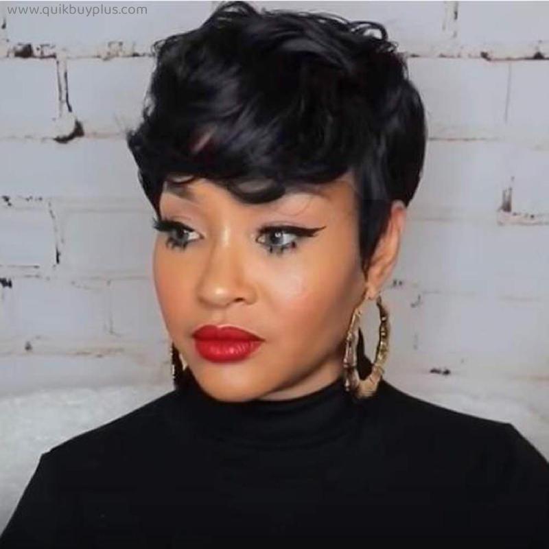 RUISENNA Short Hair Wig Synthetic Curly Wig for Black Women Short Black Pixie Cut Wigs Heat Resistant Fiber Hair Wigs