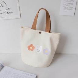 Rabbit flower handbag female canvas bag student with lunch bag lunch box lunch bag hand carry small cloth bag