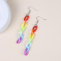 Rainbow Acrylic Chain Earrings Colorful Fun Long Pendant Earrings Female Jewelry Gift Pair