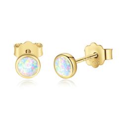 Real 925 Sterling Silver Korean Earrings For Women Blue Opal Small Stud Earrings Fashion Jewelry Gift For Girl