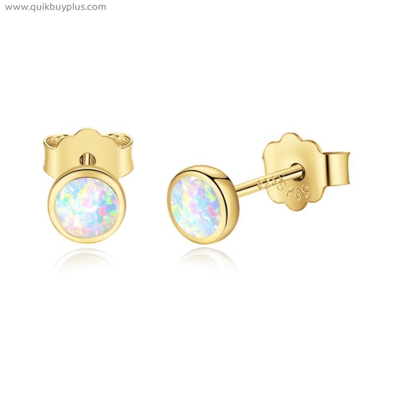 Real 925 Sterling Silver Korean Earrings For Women Blue Opal Small Stud Earrings Fashion Jewelry Gift For Girl