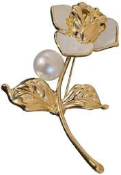 Real Gold Electroplating Pearl Rose Retro Brooch Simple Temperament All-Match Niche Accessories Fashion Design Clothing