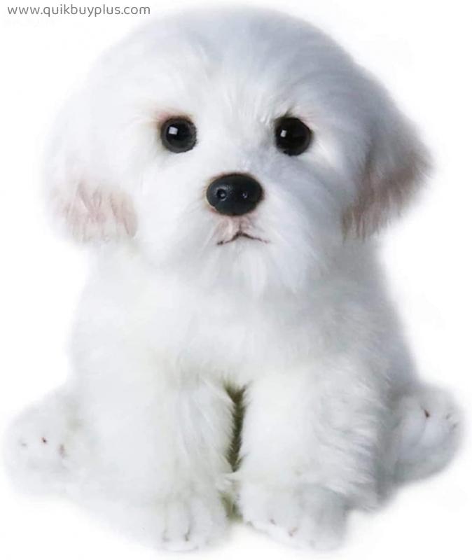 Realistic Plush Maltese Dog, Stuffed Animal Puppy Dog Toys, Plush Pillow Birthday for Kids and Adult, White