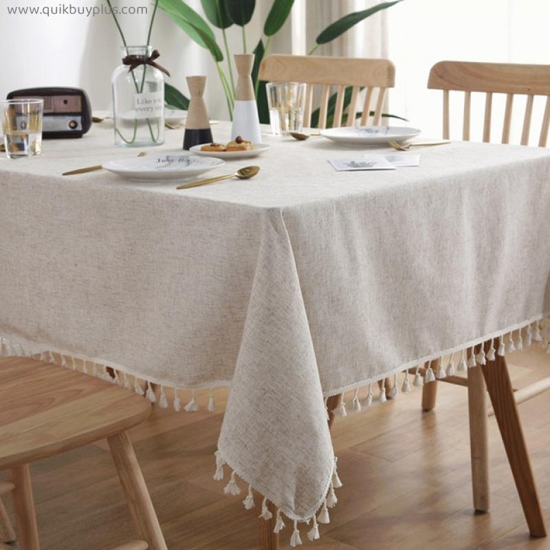 Rectangular  Cotton Linen Tablecloths Square Dining Table Cloth with Tassel On The Coffee Table Decor