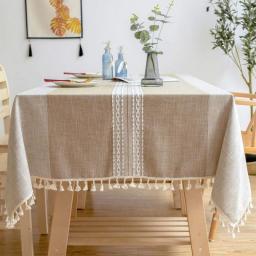 Rectangular Tablecloth Nordic Gray Linen Cotton Weaving Stripes Dining Table Cloth Lace Pendant Kitchen Table Cover