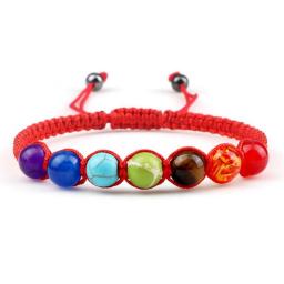 Red 7 Chakras Braided Bracelet For Women/Men Lucky Woven Rope Adjustable Bracelets&Bangles Natural Stone 8mm Beaded Jewelry Gift