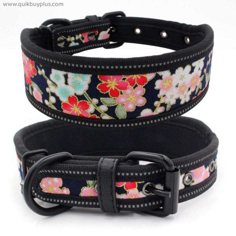 Reflective Puppy Big Dog Collar with Buckle Printing Adjustable Pet Collar for Small Medium Large Dogs Pitbull Leash Dog Chain