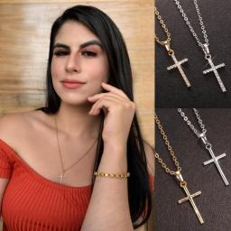 Religious Jesus Christ Cross Pendant Necklace For Women/Men Gold Cubic Zirconia Crucifix Necklaces Womens Christian Jewelry
