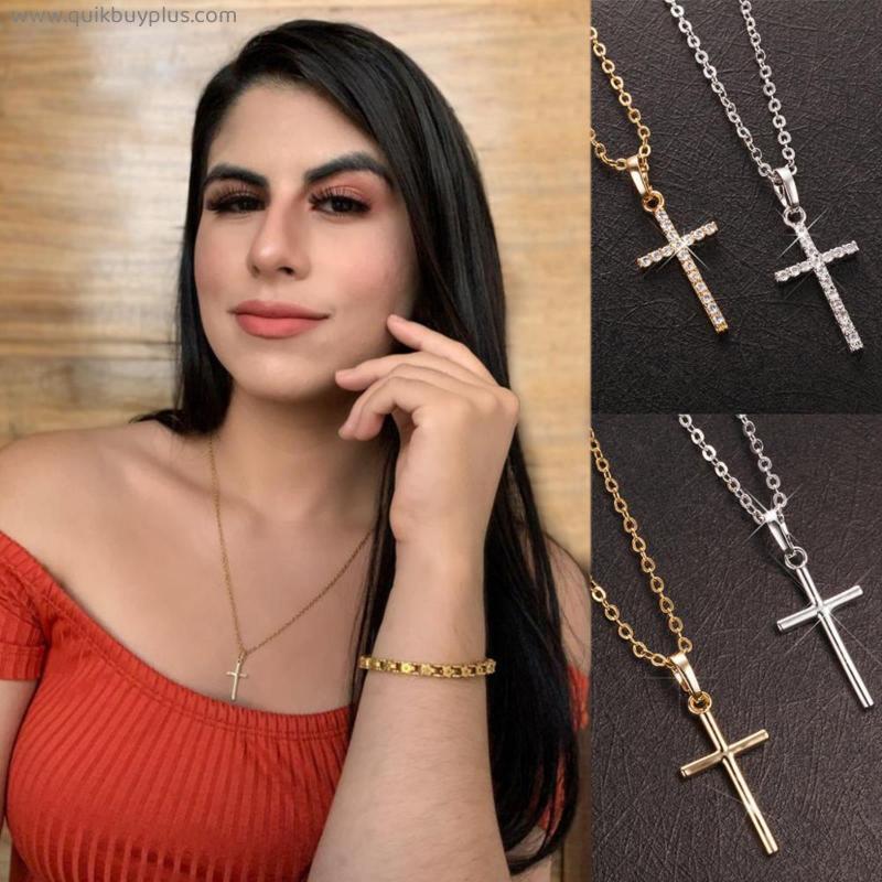 Religious Jesus Christ Cross Pendant Necklace for Women/Men Gold Cubic Zirconia Crucifix Necklaces Womens Christian Jewelry