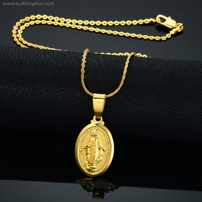 Religious Jewelry Virgin Mary Necklaces Pendants 2018 Christian Women Fashion Accessories Gold Chains Madonna Vintage Colar