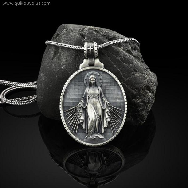 Religious Series Mens Vintage Virgin Mary Christian Pendant Necklace For Men Women Stainless Steel Necklace Faith Punk Necklaces