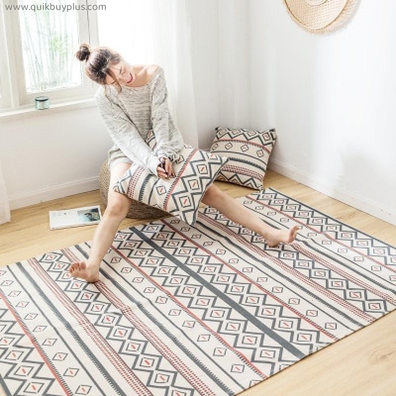 Retro Cotton Linen Carpet Anti-slip Rug Yoga Mat Carpets for Living Room Bedroom Area Rugs