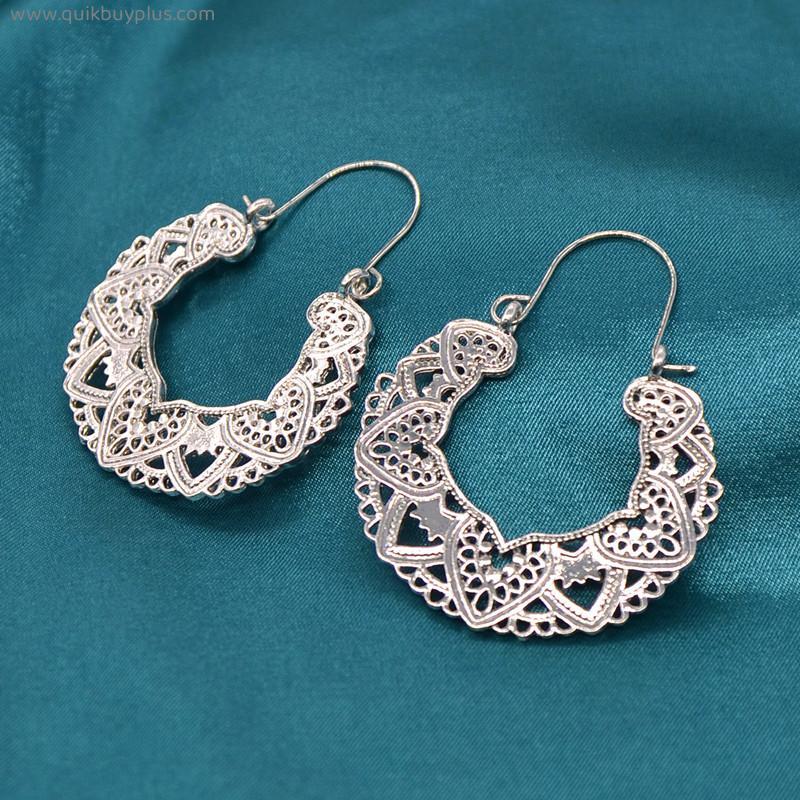Retro Earrings for Woman Bohemia Moon Hoop Earrings Geometric Metallic 2022 New Girl Jewelry Fashion Women Earrings