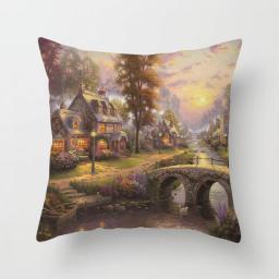 Retro Rural Color Cities Pillowcase 45*45 Creative Cushion Cover For Sofa Home Car Decor Colorful Cartoon House Pillow Case