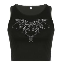 Retro Y2K Gothic Grunge T Shirt Sleeveless Fairycore Slim Cropped Tank Tops Harajuku Vintage Cotton Camisole Vests Black