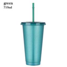 Reusable Flash Powder Straws Cup With Lid Drinking Water Bottles Hard  Plastic Outdoor Sport Coffee Mugs Leak Proof Drinkware