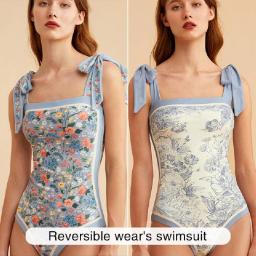Reversible Swimsuit Women Swiwmear Floral Print One Piece Suits Sexy Bodysuit Bandage Bathing Suit 2022 Swimsuits Beach Wear