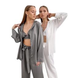 Robes Women's Pajamas Single Breasted Suit Women's 3 Piece Drop Sleeve Bathrobe Women's Satin Nightdress Women's Pajama Nightgown
