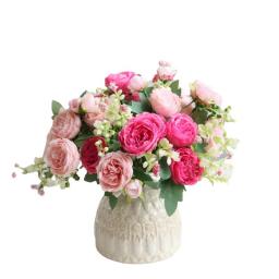 Rose Pink Peony 30cm Artificial Flowers Bouquet Cheap Fake Flowers for Home Wedding Decoration indoor