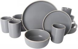 Round Gray Matte Color Set 16 Piece Stoneware Plate Dinnerware Dessert Bowl Mugs Reactive Dish Service 4 Place Home Kitchen Food Service Equipment Supplies Microwave Safe Serveware Dishwasher