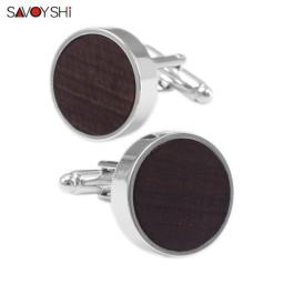 SAVOYSHI Fashion Wood Cufflinks For Mens Shirt Cuffs High Quality Round Cuff Links Business Gift Jewelry Free Engraving Name
