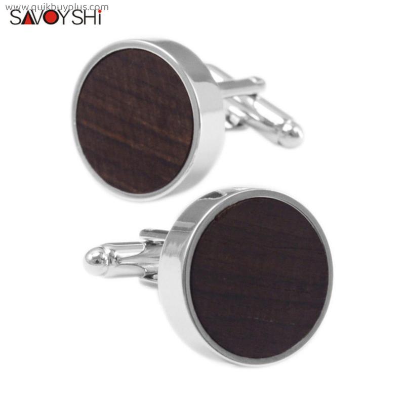SAVOYSHI Fashion Wood Cufflinks for Mens Shirt Cuffs High Quality Round Cuff links Business Gift Jewelry Free Engraving Name