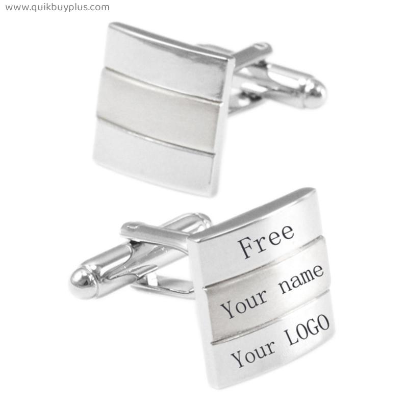 SAVOYSHI Free Engraving Name Cufflinks For Mens Shirt Silver Color Square Cuff links Wedding Best Man Bridge Gift Jewelry
