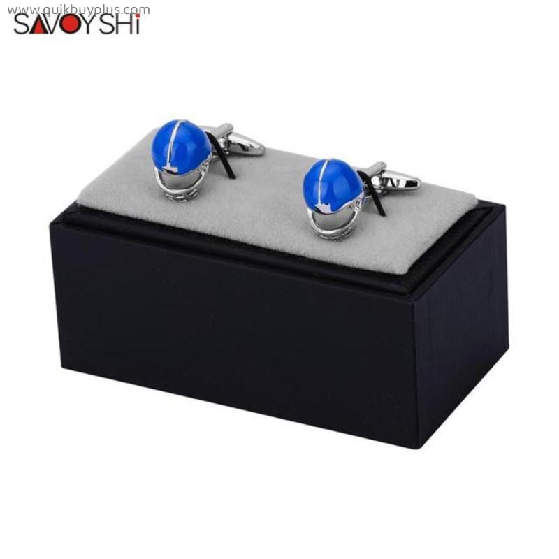 SAVOYSHI Free Engraving Name Cufflinks High Quality Blue Enamel Sports Mens Shirt Cuff Links Brand Special Gifts Jewelry