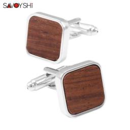 SAVOYSHI Low-key Luxury Wood Cufflinks for Mens Shirt Brand Jewelry High Quality Square Wooden Cuff links Gift Free Custom Name