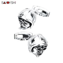 SAVOYSHI Newest Mens Cufflinks Shirt Cuff buttons Silver color Aircraft pilot Cuff links Special Gift Free Carving Name