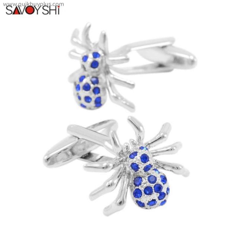 SAVOYSHI Novelty Spider Cufflinks for Mens Shirt Cuff bottons High quality Blue Crystal Cuff links Fashion Gift Brand Jewelry