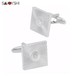 SAVOYSHI Silver Color Square Cufflinks For Mens Shirt Cuff Buttons High Quality Stripe Cuff Links Crystal Jewelry