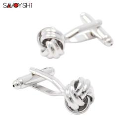 SAVOYSHI Silver Color Twist Knot Cufflinks For Mens Shirt Cuff High Quality Metal Round Cuff Links Gift Free Custom Name